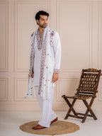 Rajwadi White Japanese Lachka Festive Kurta Dupatta Set

