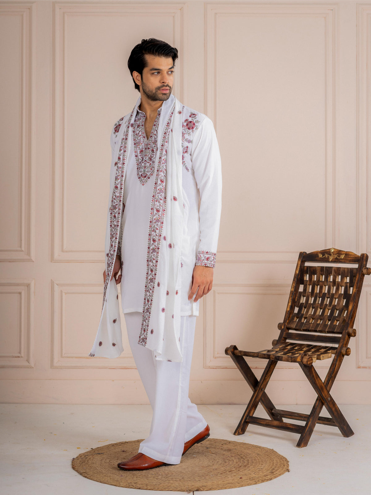 Rajwadi White Japanese Lachka Festive Kurta Dupatta Set
