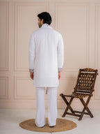 Rajwadi White Japanese Lachka Festive Kurta Dupatta Set
