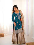 Wedding Style Rama Green Chinon Silk Heavy Embroidery Sharara Set
