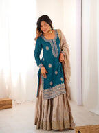 Wedding Style Rama Green Chinon Silk Heavy Embroidery Sharara Set
