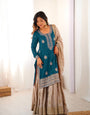 Wedding Style Rama Green Chinon Silk Heavy Embroidery Sharara Set