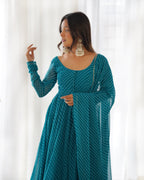 Rama Pure Soft Faux Georgette Leheriya Anarkali Suit With Huge Flair Comes With Duppatta & Pant Rama
