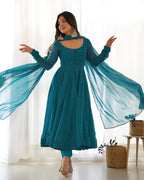 Rama Pure Soft Faux Georgette Leheriya Anarkali Suit With Huge Flair Comes With Duppatta & Pant Rama
