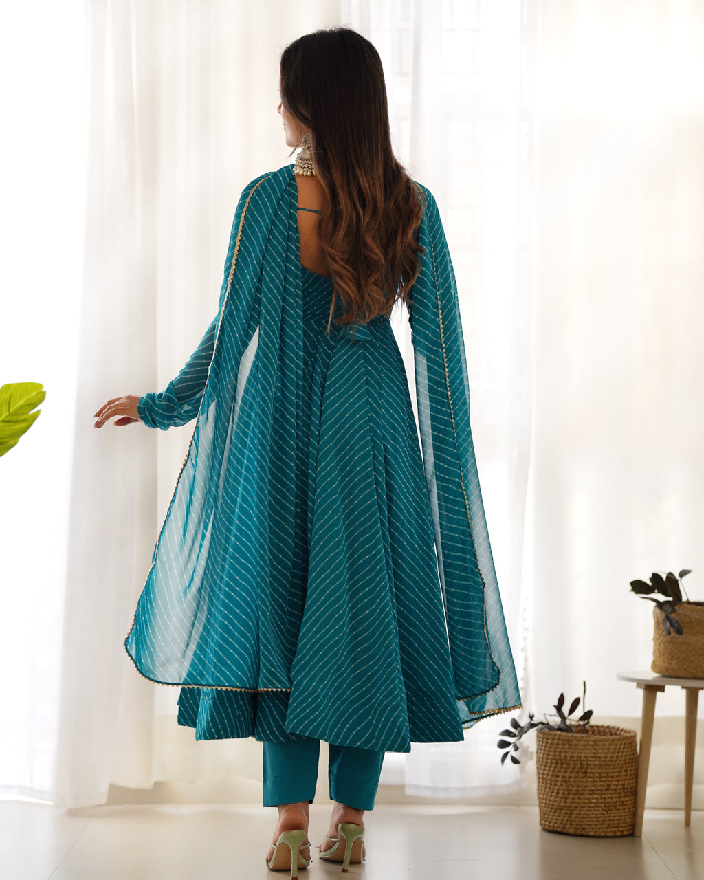 Rama Pure Soft Faux Georgette Leheriya Anarkali Suit With Huge Flair Comes With Duppatta & Pant Rama
