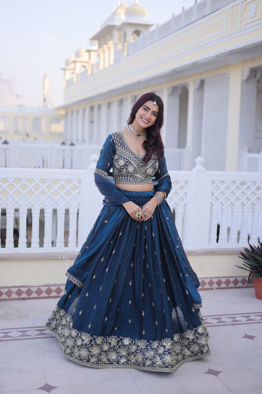 Weadding Rama Fendy Silk Embroidered Lehenga Set | Tulip Designer
