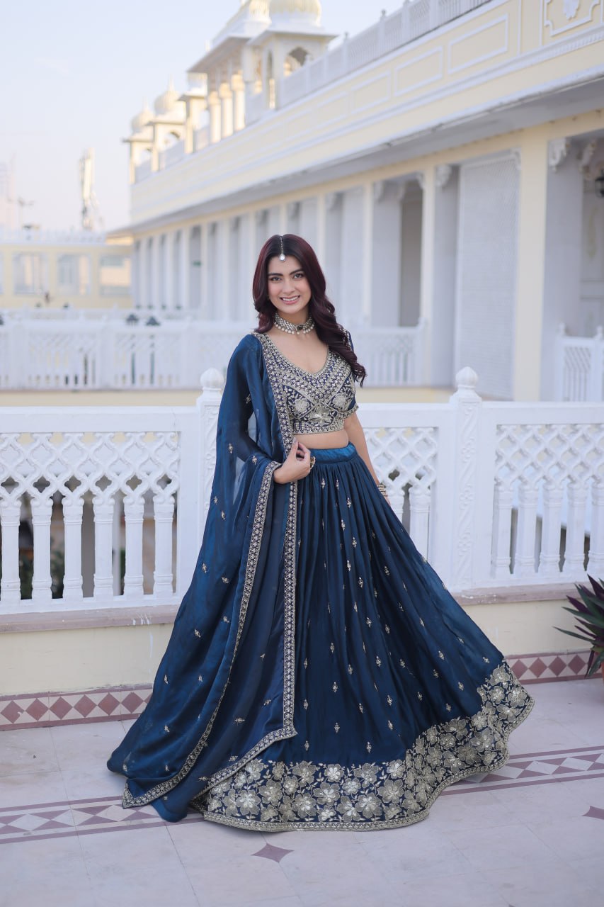 Weadding Rama Fendy Silk Embroidered Lehenga Set | Tulip Designer
