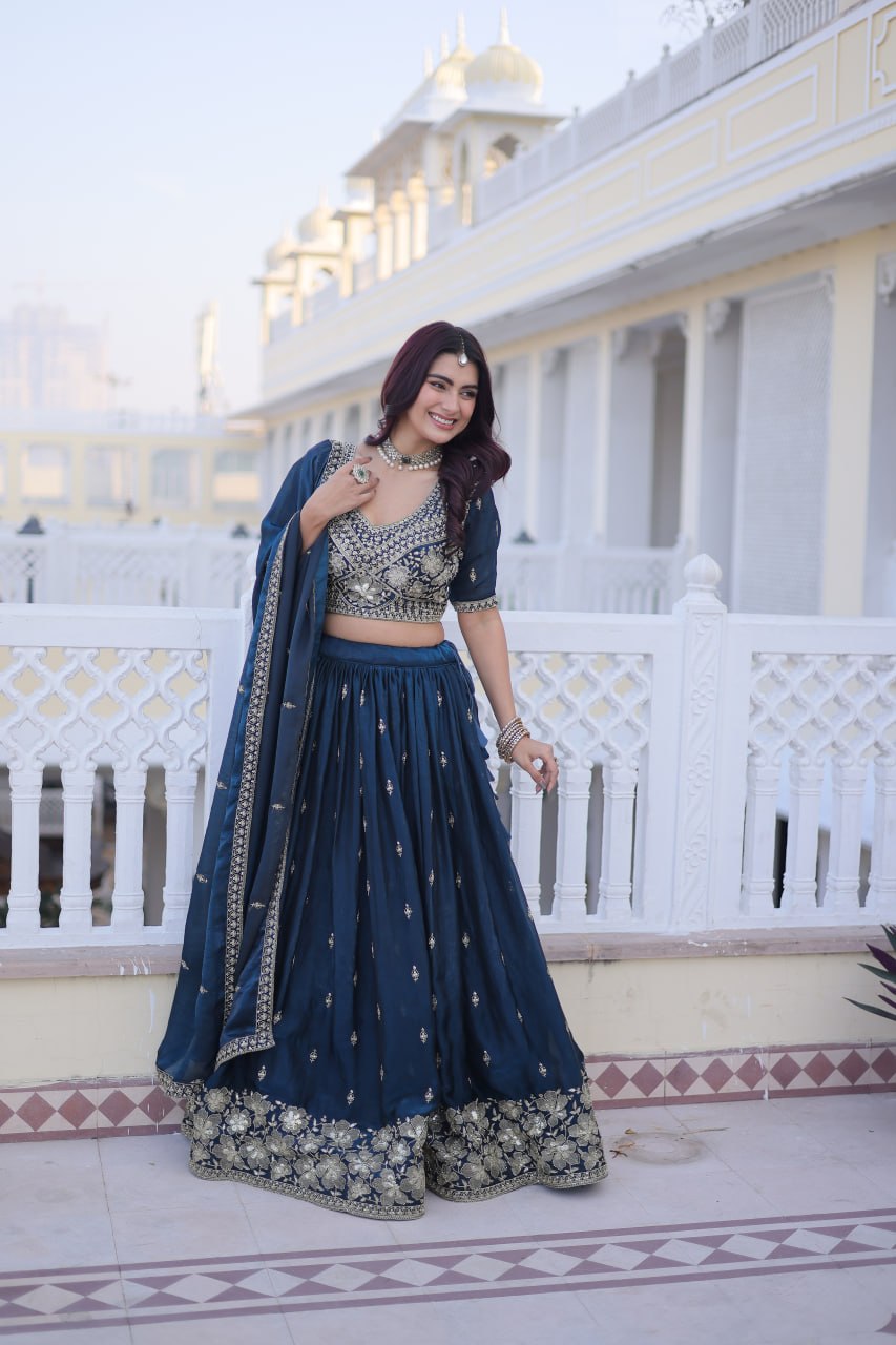 Weadding Rama Fendy Silk Embroidered Lehenga Set | Tulip Designer
