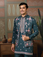 Premium Designer Rama Green Koti Kurta Pair for Men
