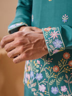 Wedding Party Outfit Rama Green Kurta Jacket Pant for Men