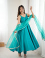 Rama Pure Roman Silk Flared Anarkali Set with Dupatta & Pant