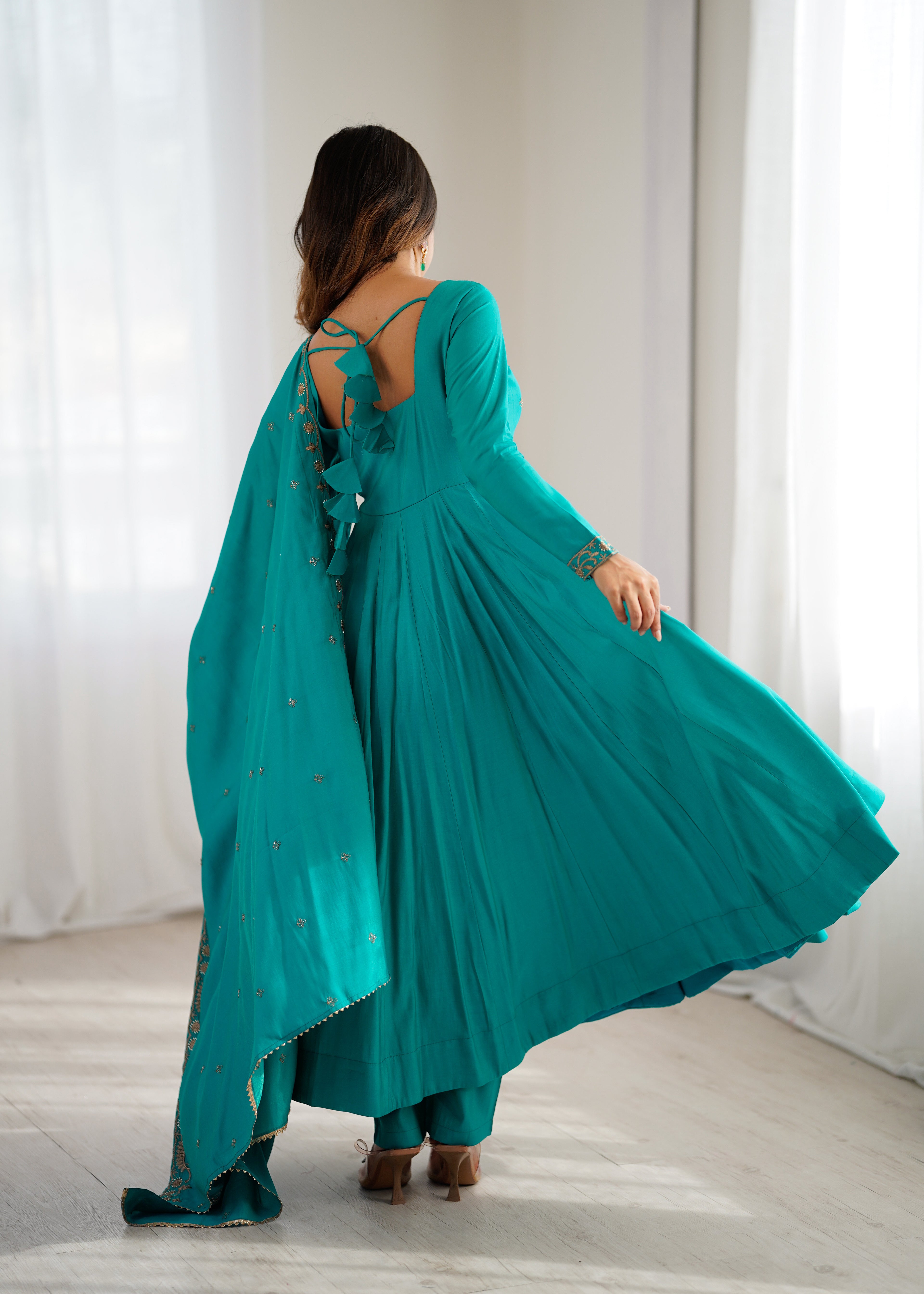 Rama Premium Pure Roman Chanderi Silk Anarkali Gown Set with Dupatta