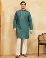 Premium Rama Green Viscose Silk Embroidered Kurta Set