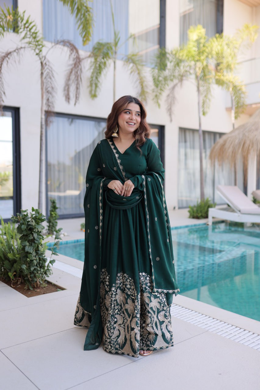Premium Rangoli Crush Sequins Embroidered Gown With Dupatta