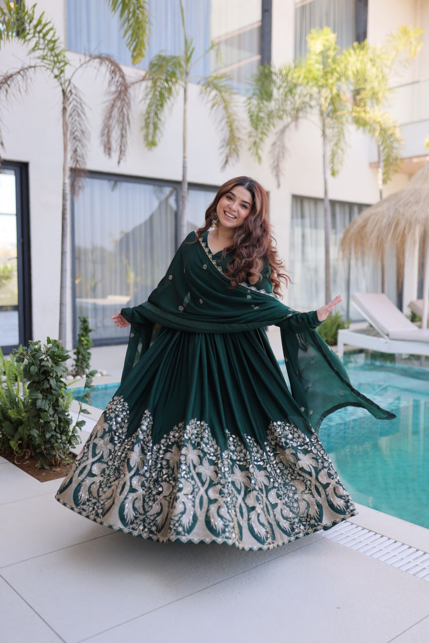Premium Rangoli Crush Sequins Embroidered Gown With Dupatta