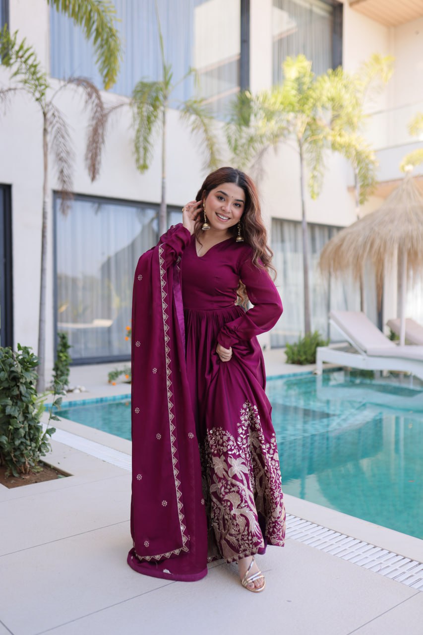 Premium Rangoli Crush Sequins Embroidered Gown With Dupatta