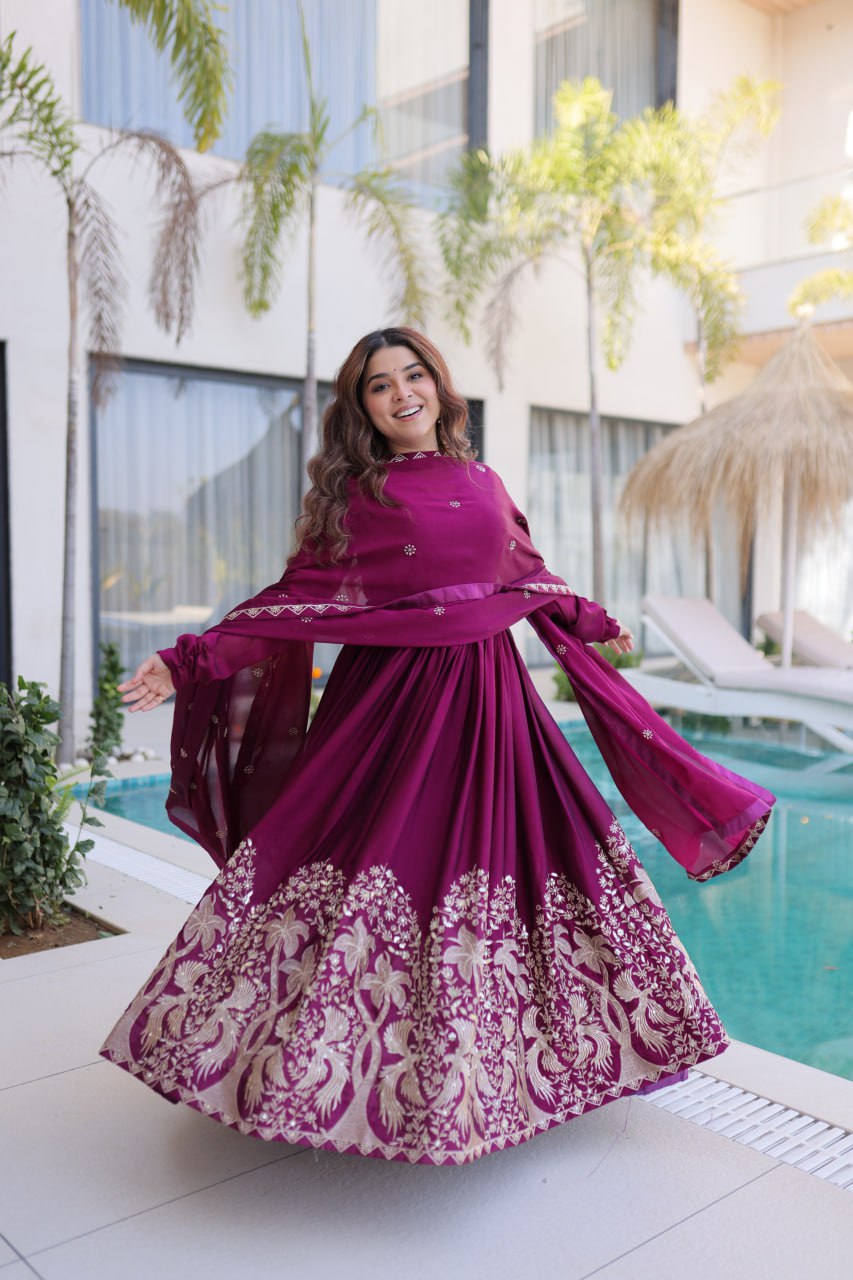 Premium Rangoli Crush Sequins Embroidered Gown With Dupatta