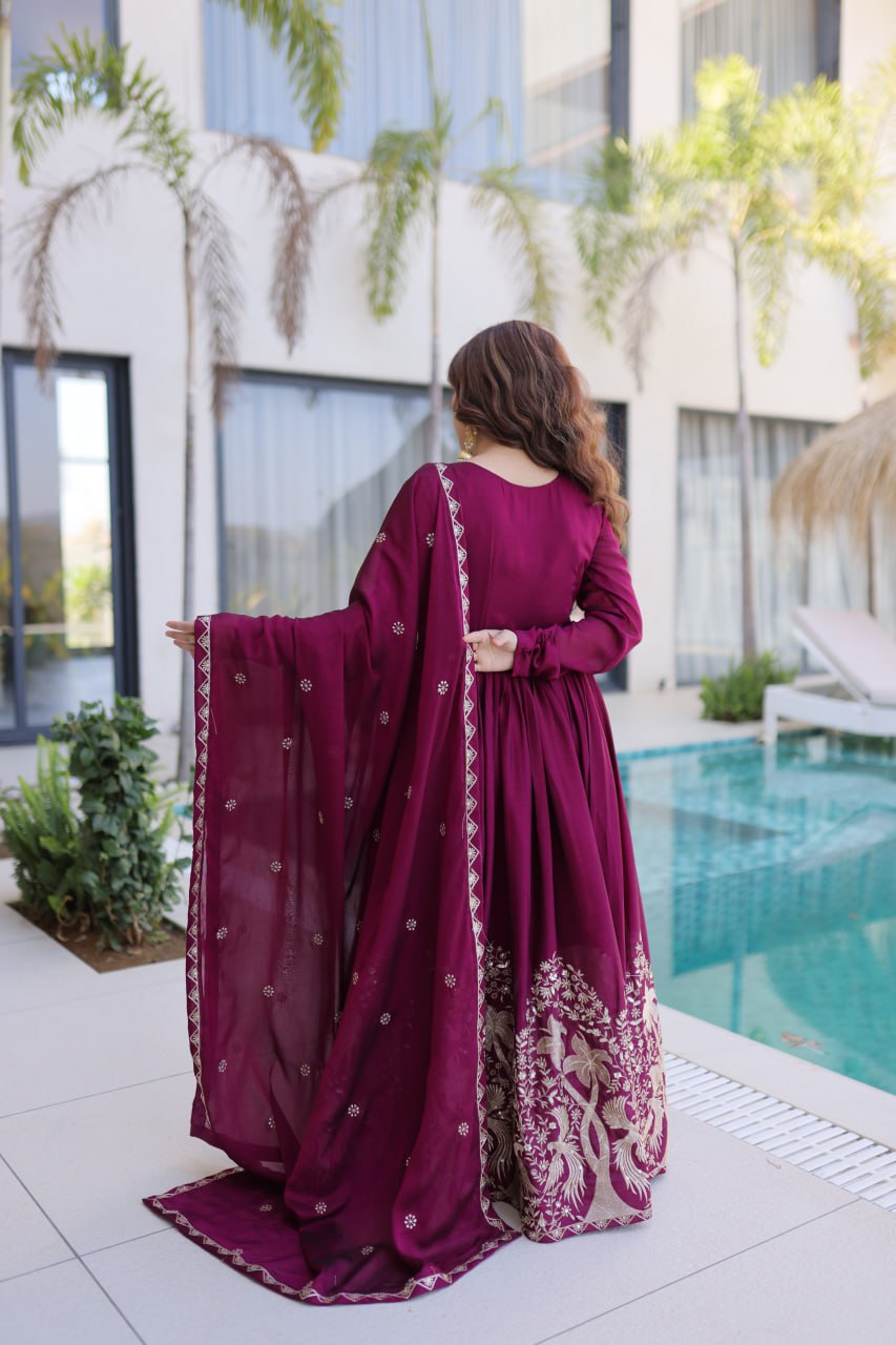 Premium Rangoli Crush Sequins Embroidered Gown With Dupatta