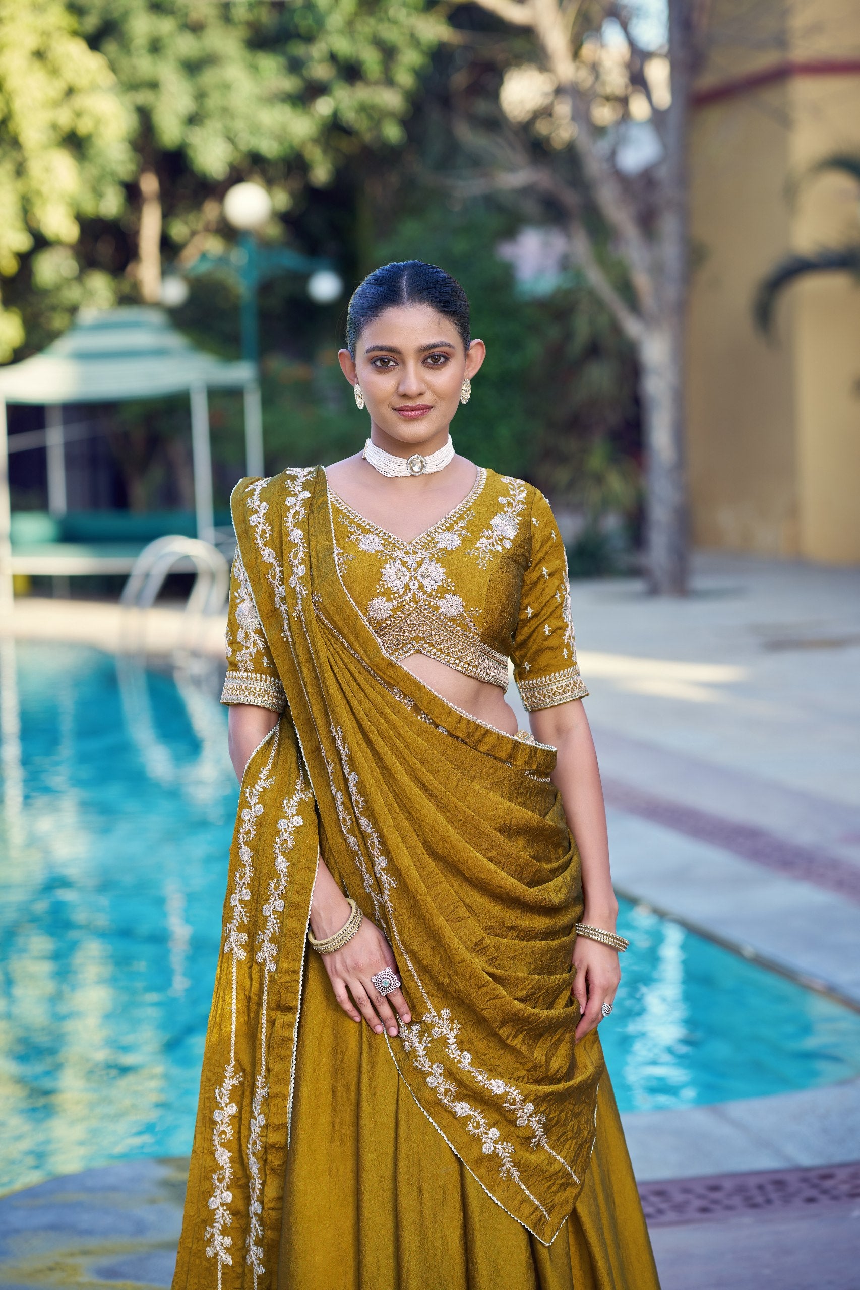 Graceful Rangoli Crush Sequins Belt Embroidered Lehenga Set

