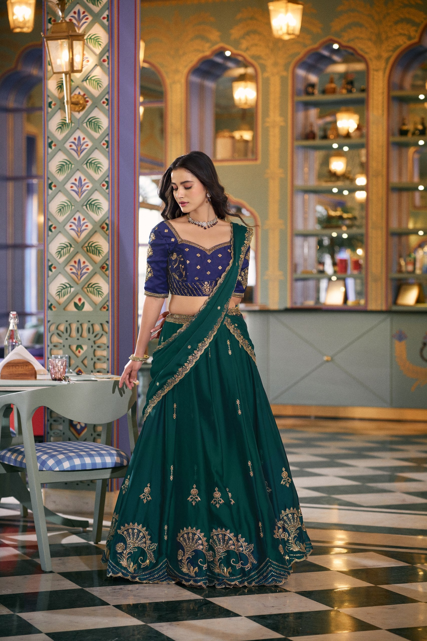 Green Rangoli Silk Embroidered Lehenga Choli for Festive Wear
