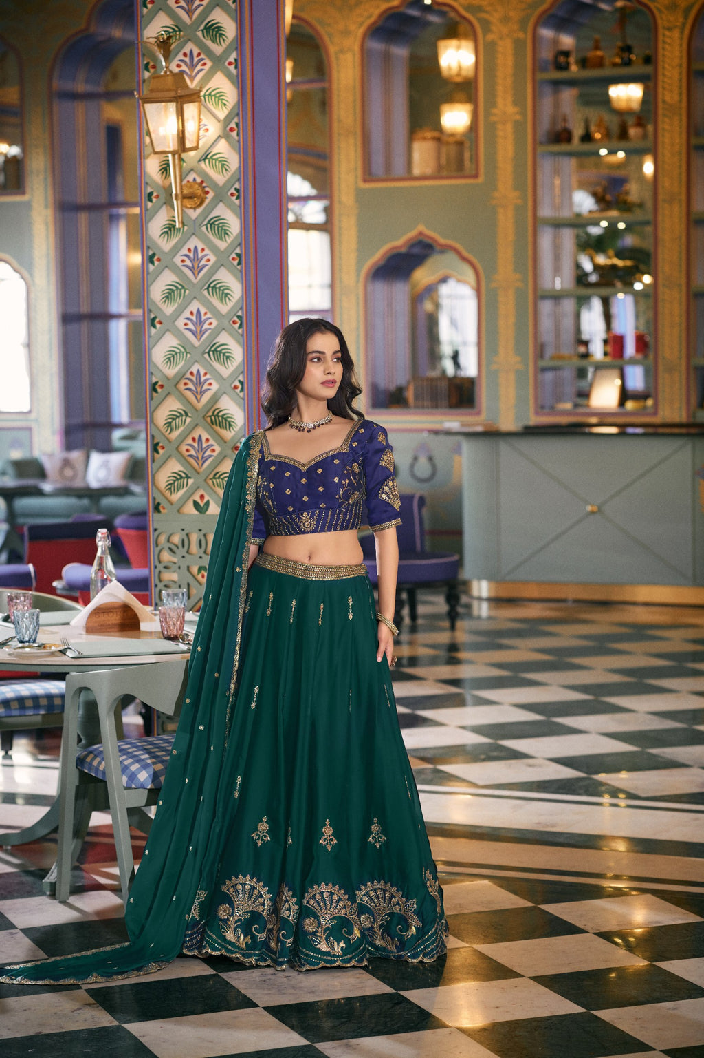Green Rangoli Silk Embroidered Lehenga Choli for Festive Wear
