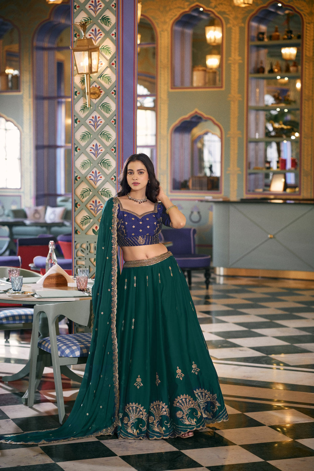 Green Rangoli Silk Embroidered Lehenga Choli for Festive Wear

