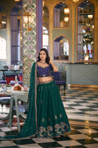 Green Rangoli Silk Embroidered Lehenga Choli for Festive Wear
