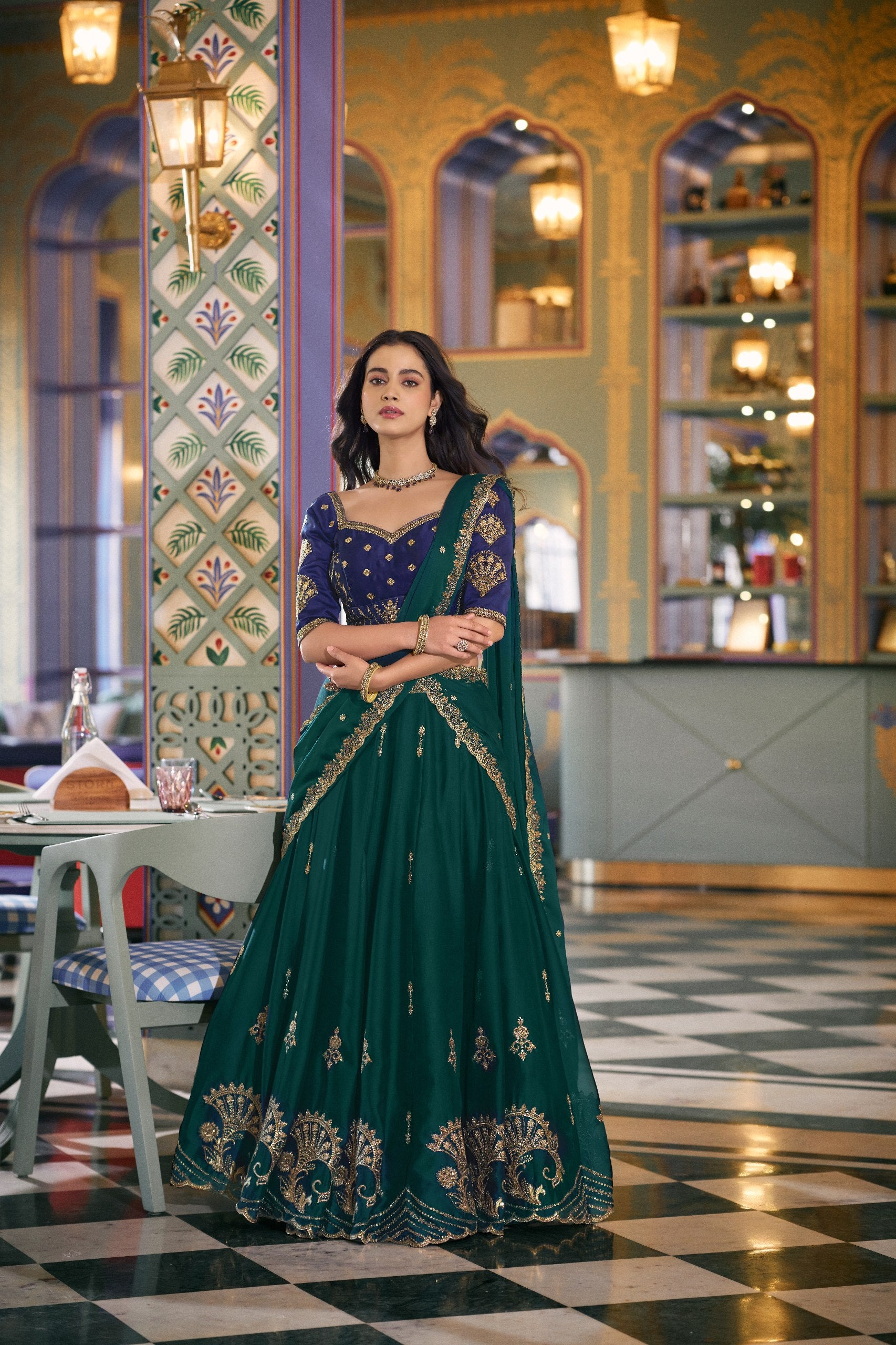 Green Rangoli Silk Embroidered Lehenga Choli for Festive Wear

