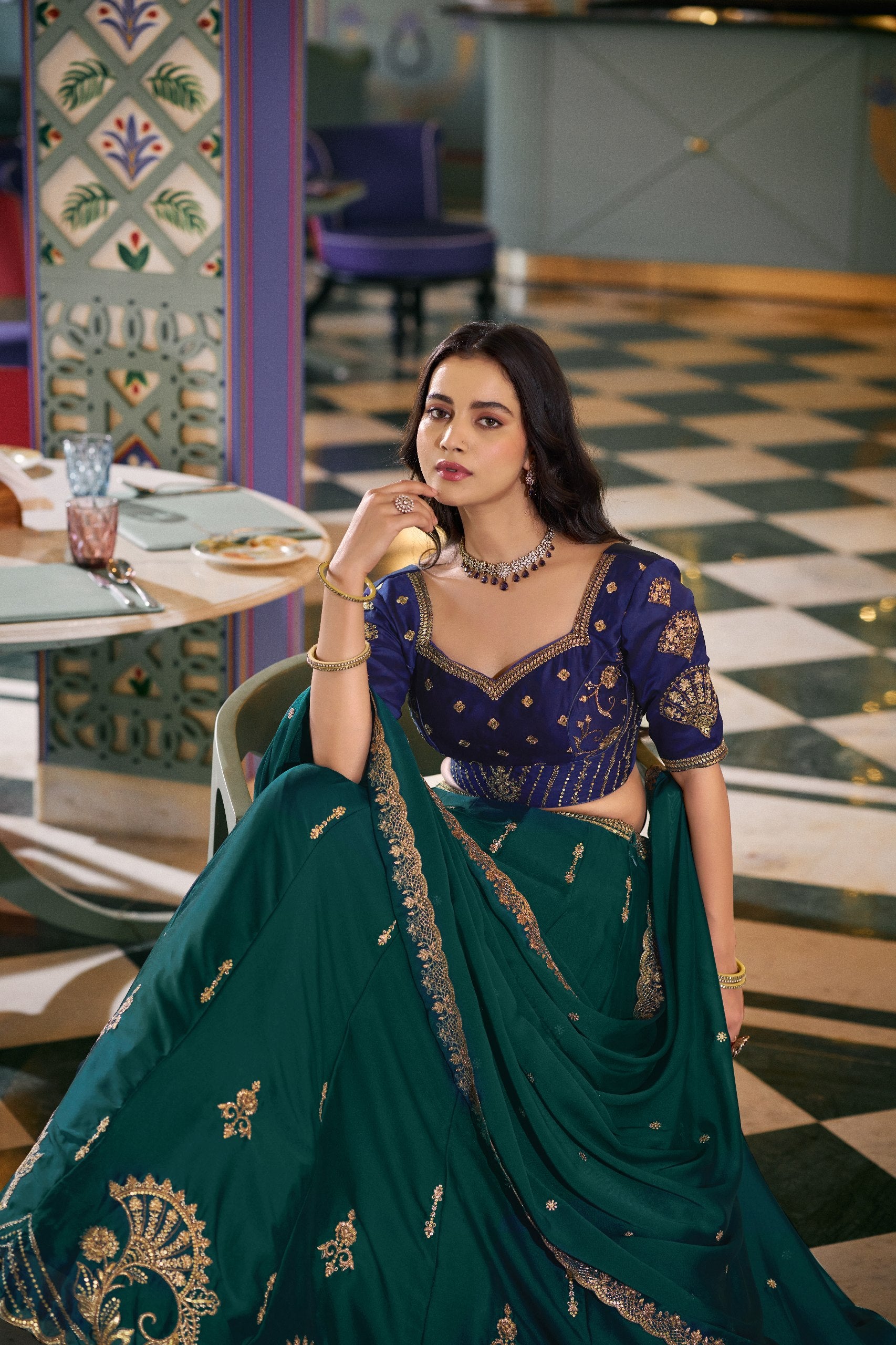 Green Rangoli Silk Embroidered Lehenga Choli for Festive Wear
