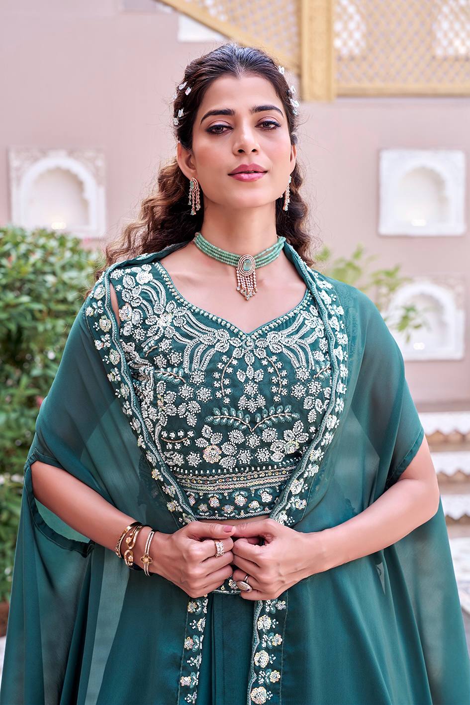 Trendy Rangoli Silk Heavy Embroidery Lehenga Set With Shrug Dupatta
