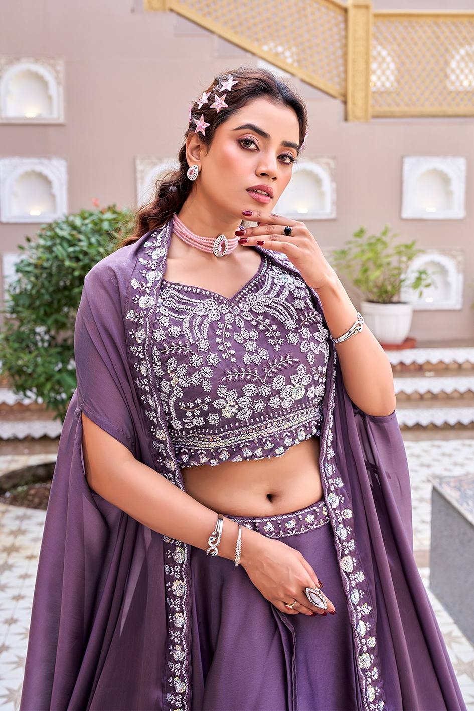 Trendy Rangoli Silk Heavy Embroidery Lehenga Set With Shrug Dupatta
