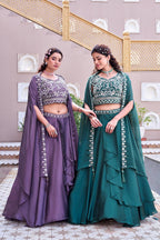 Trendy Rangoli Silk Heavy Embroidery Lehenga Set With Shrug Dupatta
