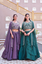 Trendy Rangoli Silk Heavy Embroidery Lehenga Set With Shrug Dupatta
