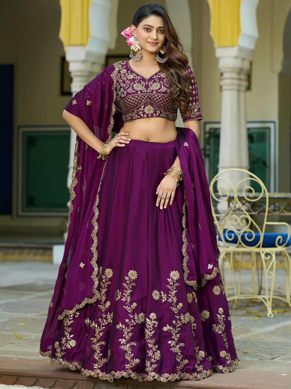 Premium Purple Rangoli Silk Zari Embroidered Lehenga Choli with Dupatta Set

