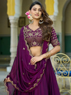 Premium Purple Rangoli Silk Zari Embroidered Lehenga Choli with Dupatta Set
