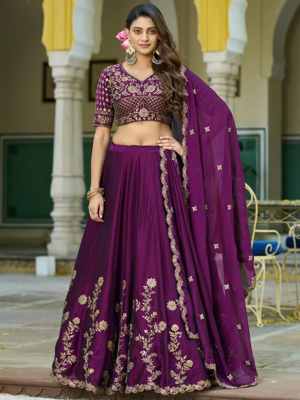 Premium Purple Rangoli Silk Zari Embroidered Lehenga Choli with Dupatta Set

