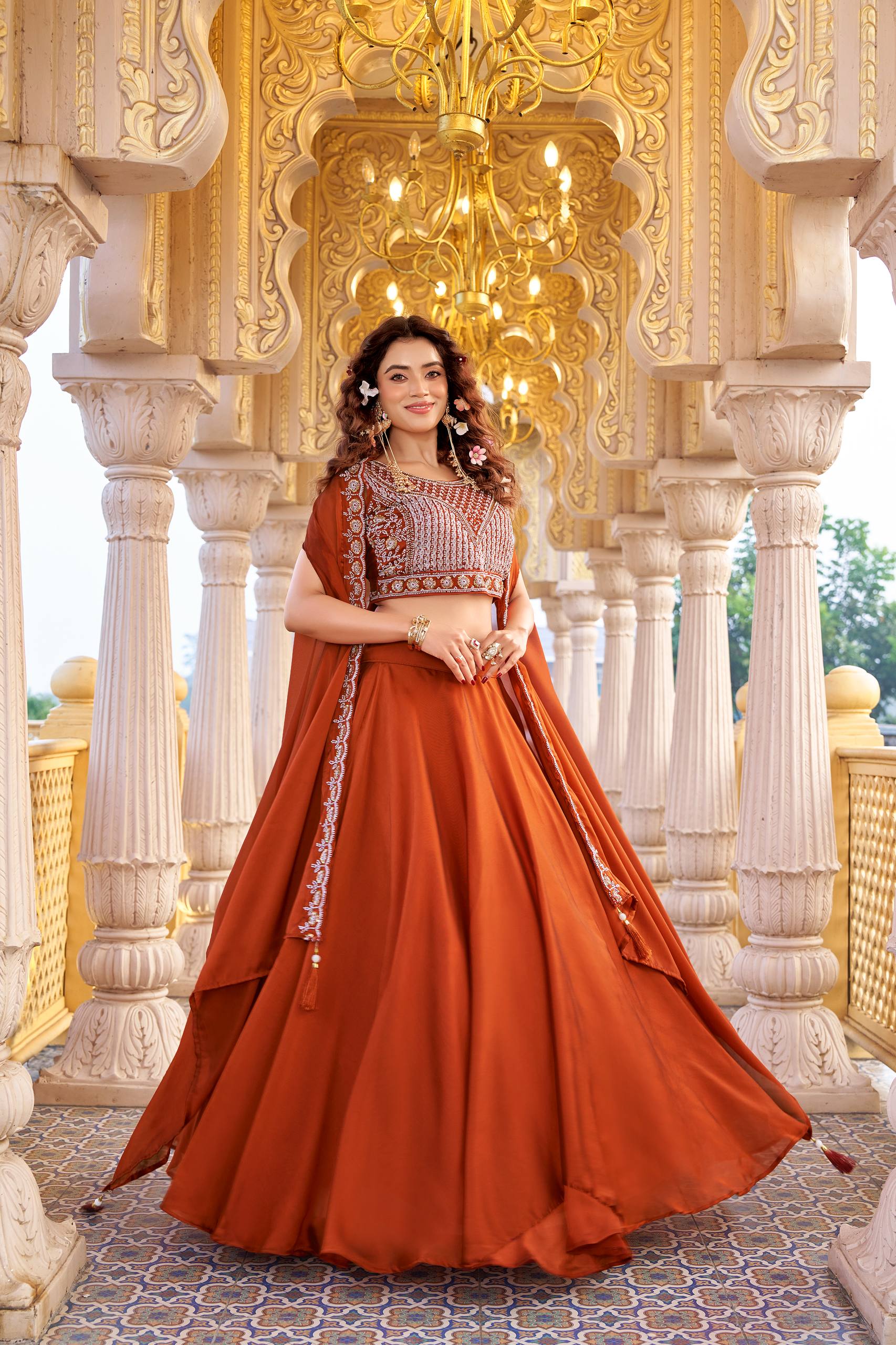 Luxury Rangoli Silk Lehenga with Beads and Sequin Work
