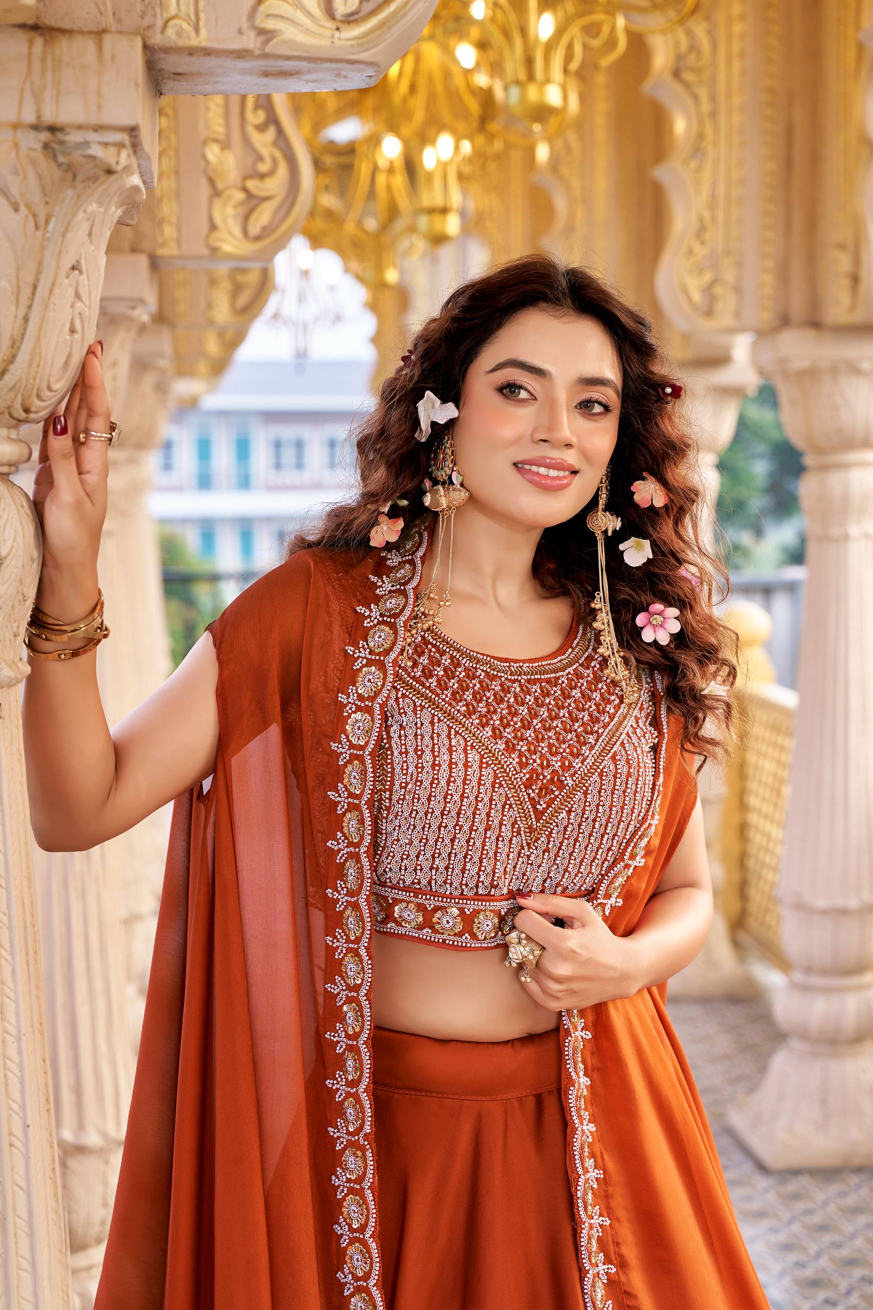 Luxury Rangoli Silk Lehenga with Beads and Sequin Work
