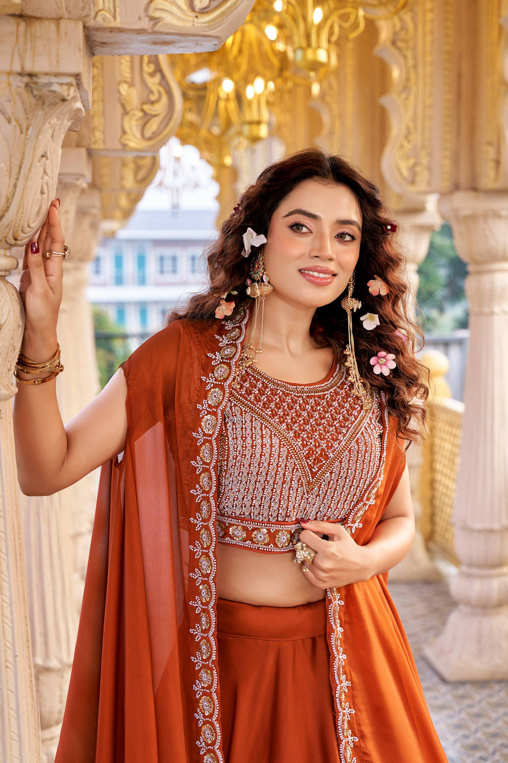 Luxury Rangoli Silk Lehenga with Beads and Sequin Work

