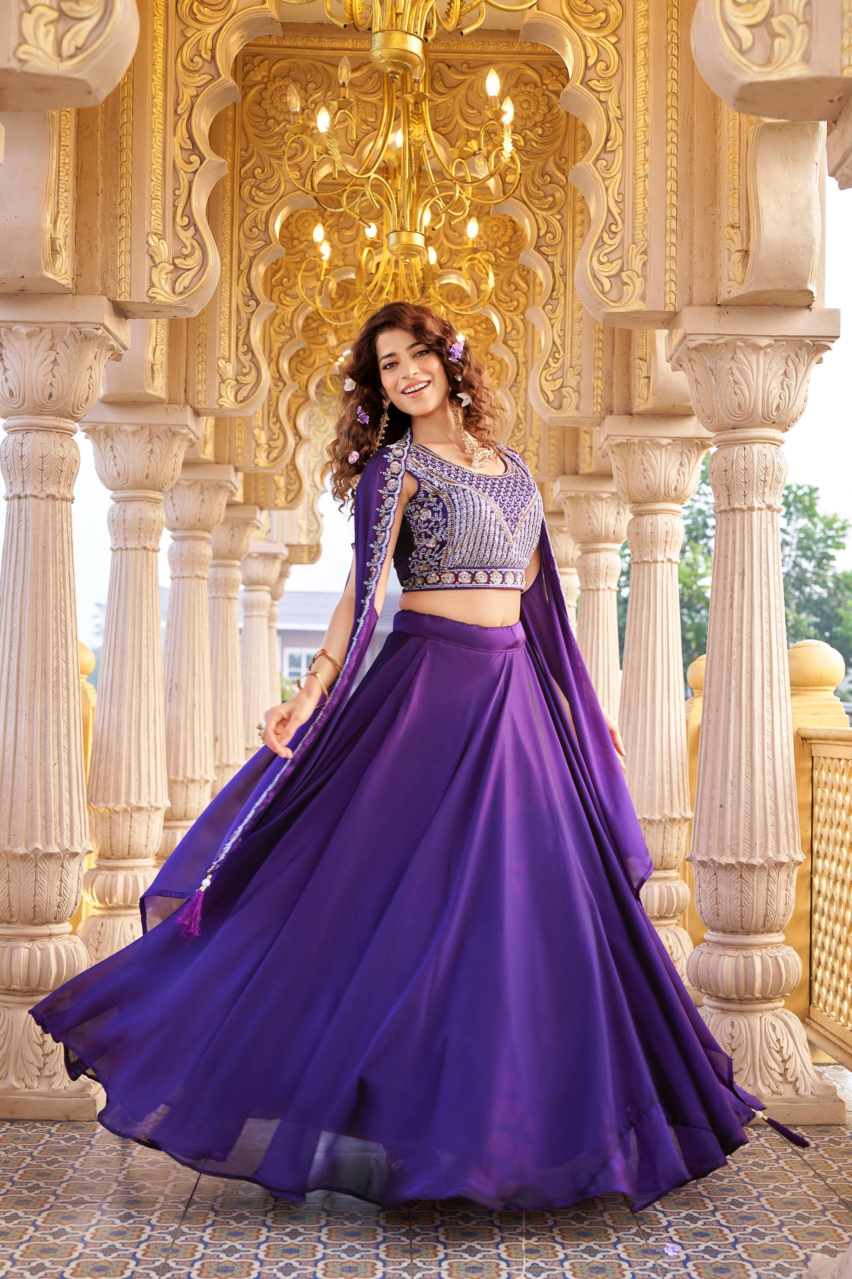 Luxury Rangoli Silk Lehenga with Beads and Sequin Work
