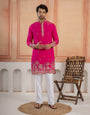 Designer Rani Pink Roman Shimmer Embroidered Kurta Set For Men