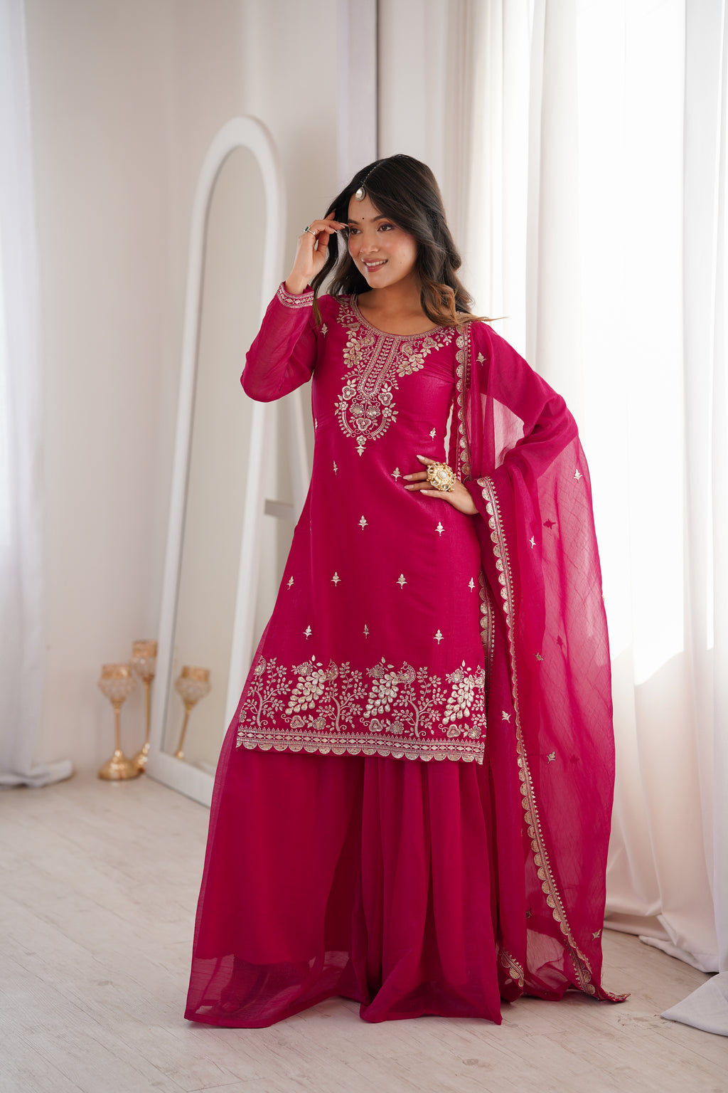 Rani Crunchy Silk Embroidered Suit Set | Tulip Designer
