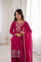 Rani Crunchy Silk Embroidered Suit Set | Tulip Designer
