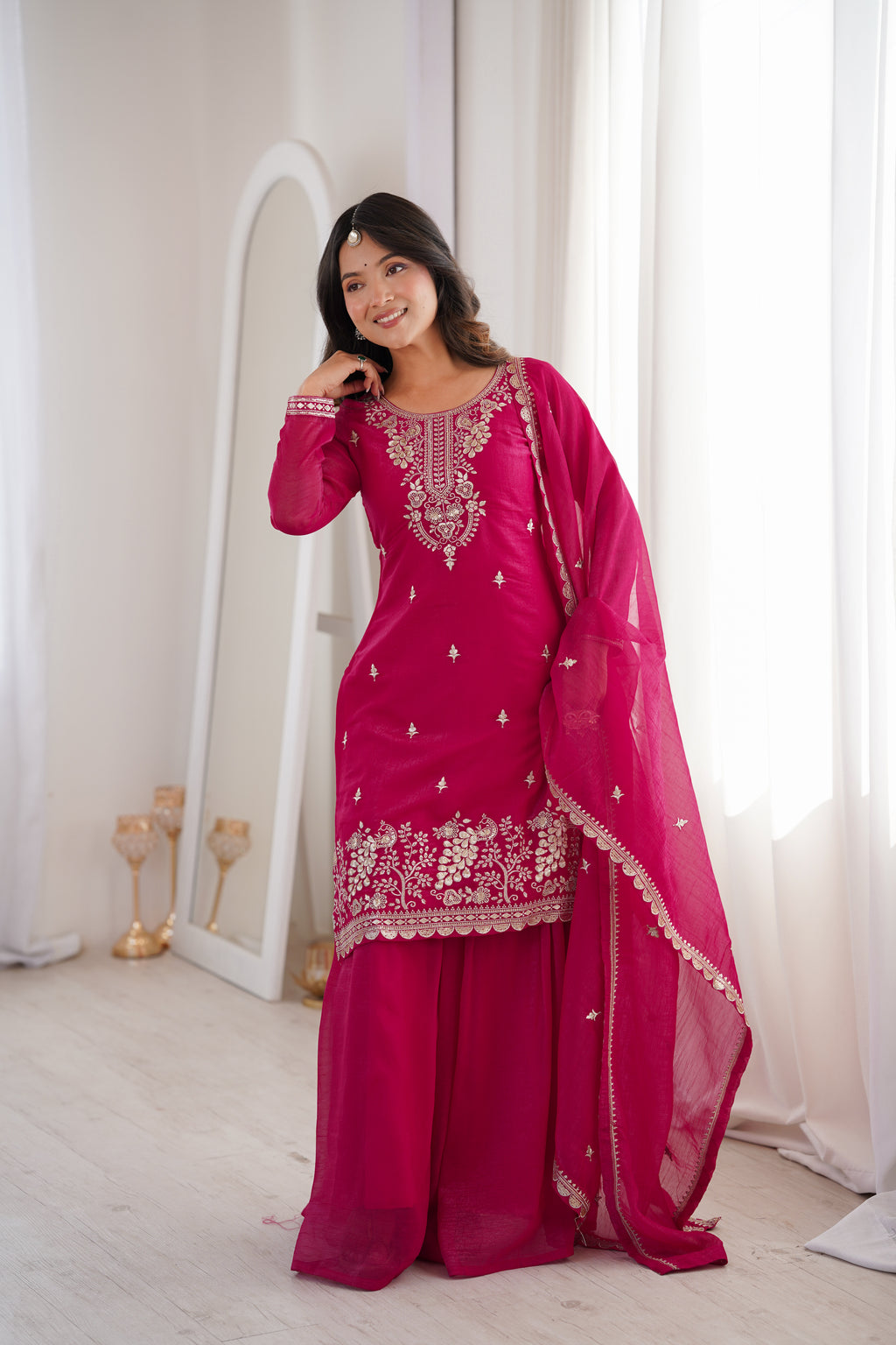 Rani Crunchy Silk Embroidered Suit Set | Tulip Designer

