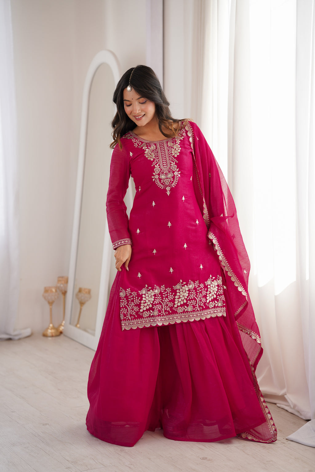 Rani Crunchy Silk Embroidered Suit Set | Tulip Designer
