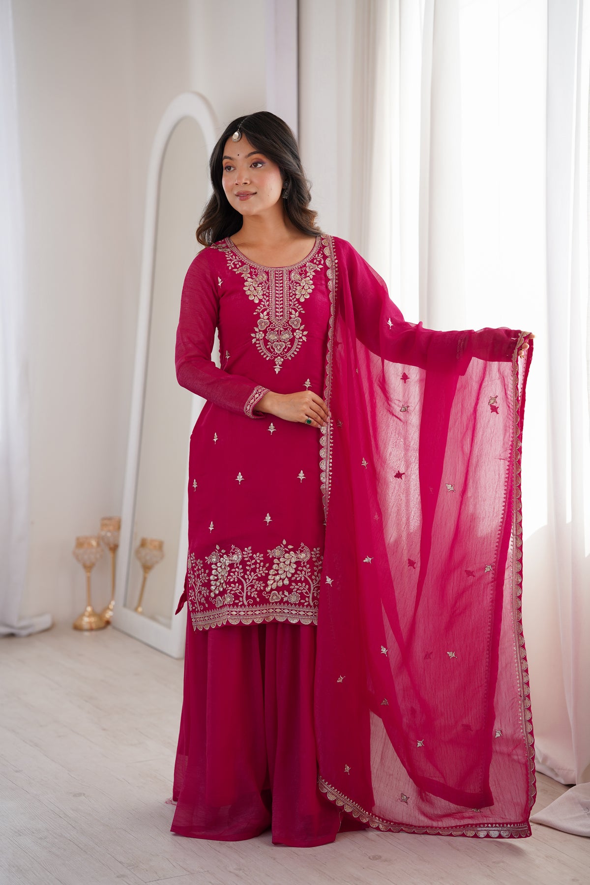 Rani Crunchy Silk Embroidered Suit Set | Tulip Designer
