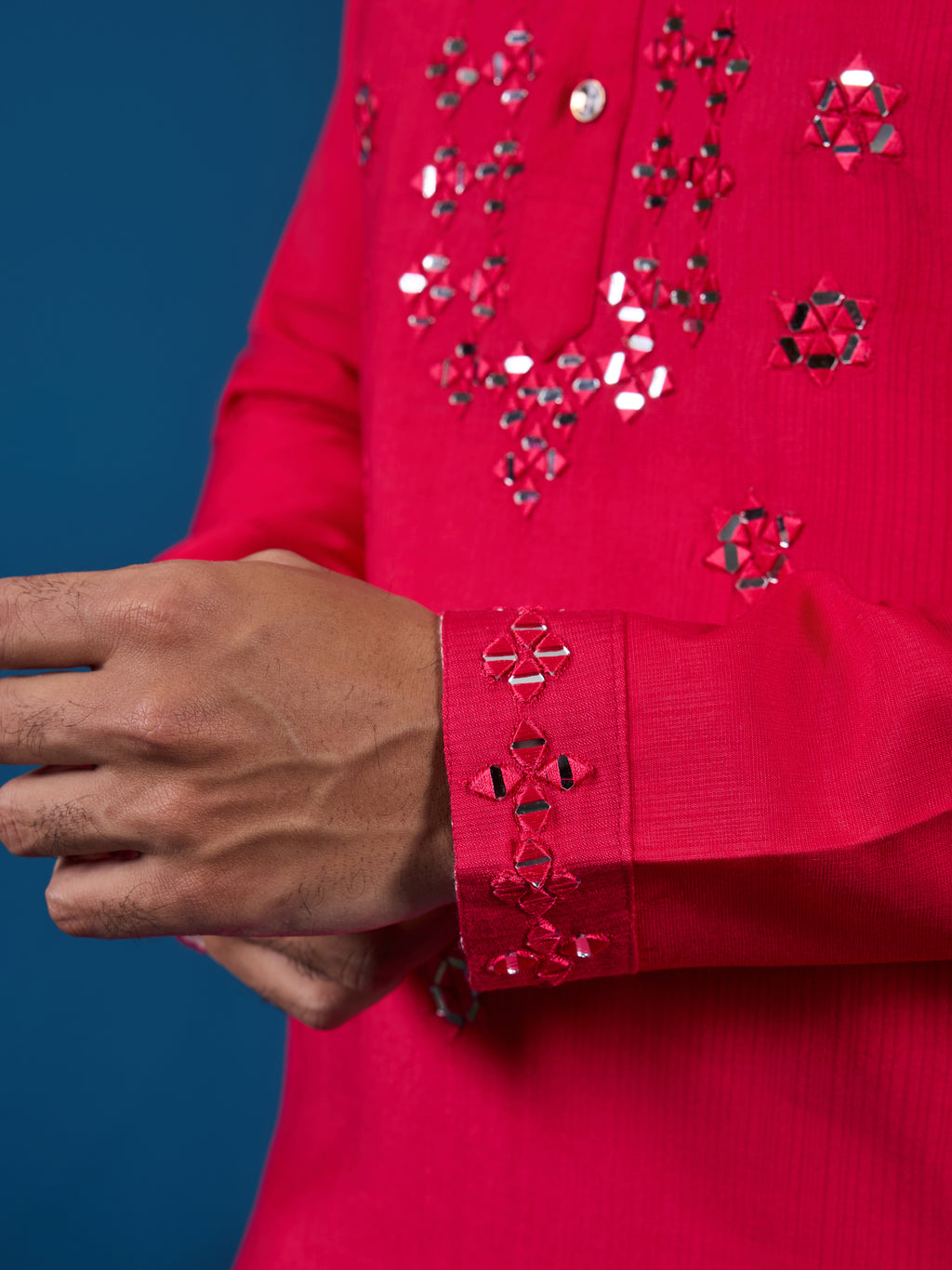 Designer Rani Mirror Embroidered Kurta for Mens Wear