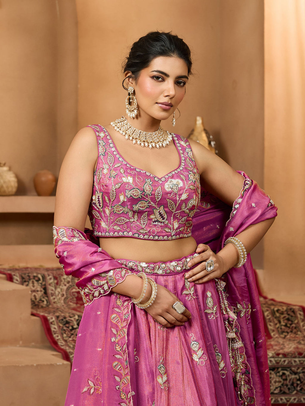 Grand Rani Pink Premium Embroidered Wedding Wear Lehenga Choli
