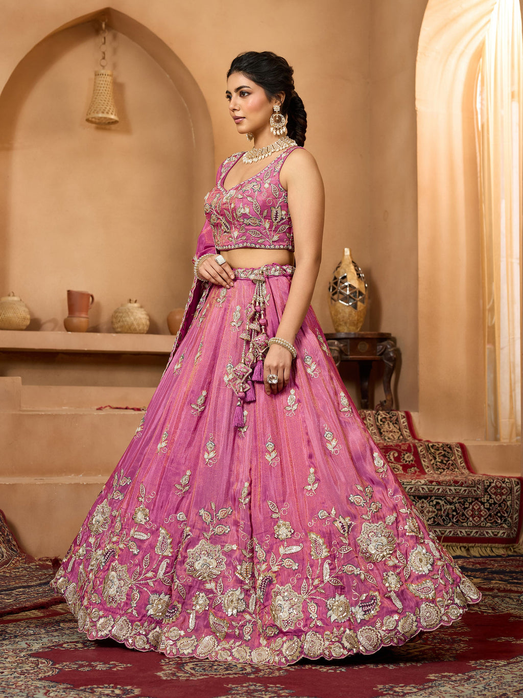 Grand Rani Pink Premium Embroidered Wedding Wear Lehenga Choli
