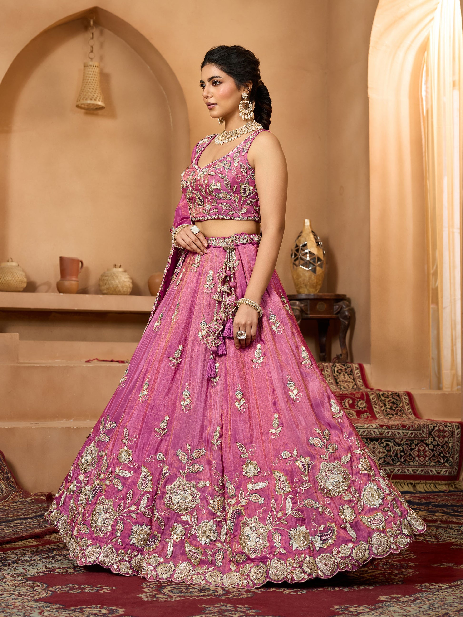 Grand Rani Pink Premium Embroidered Wedding Wear Lehenga Choli
